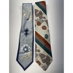 Floral Tie Lot Gold Co. Wemlon By Wembly. Blue Flower Stripes Orange Purple Teal